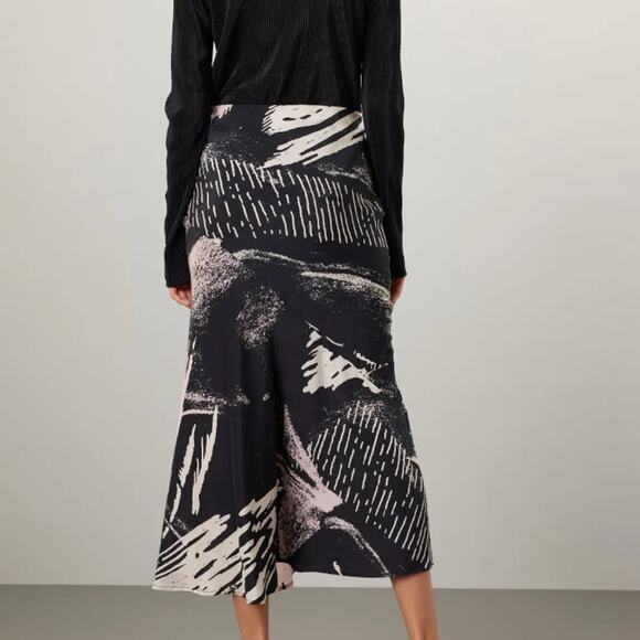Untitled in Motion Black Bias Cut Midi Skirt XS Designer Career Abstract $262 - Picture 2 of 10